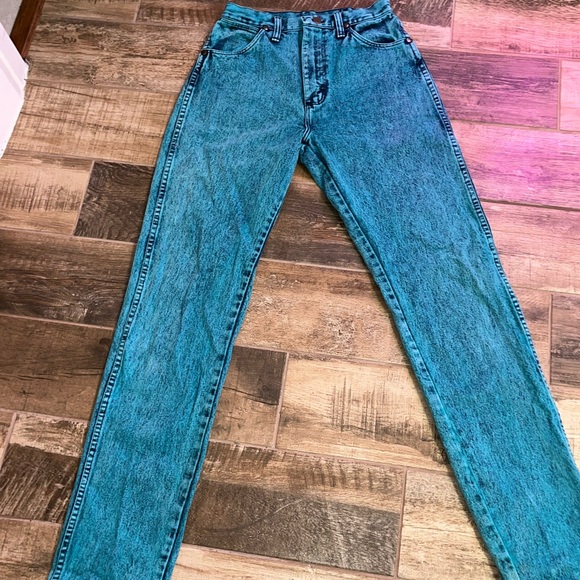 Vintage Wrangler Teal Acid Wash Jeans size 7 L 34 - Picture 2 of 8